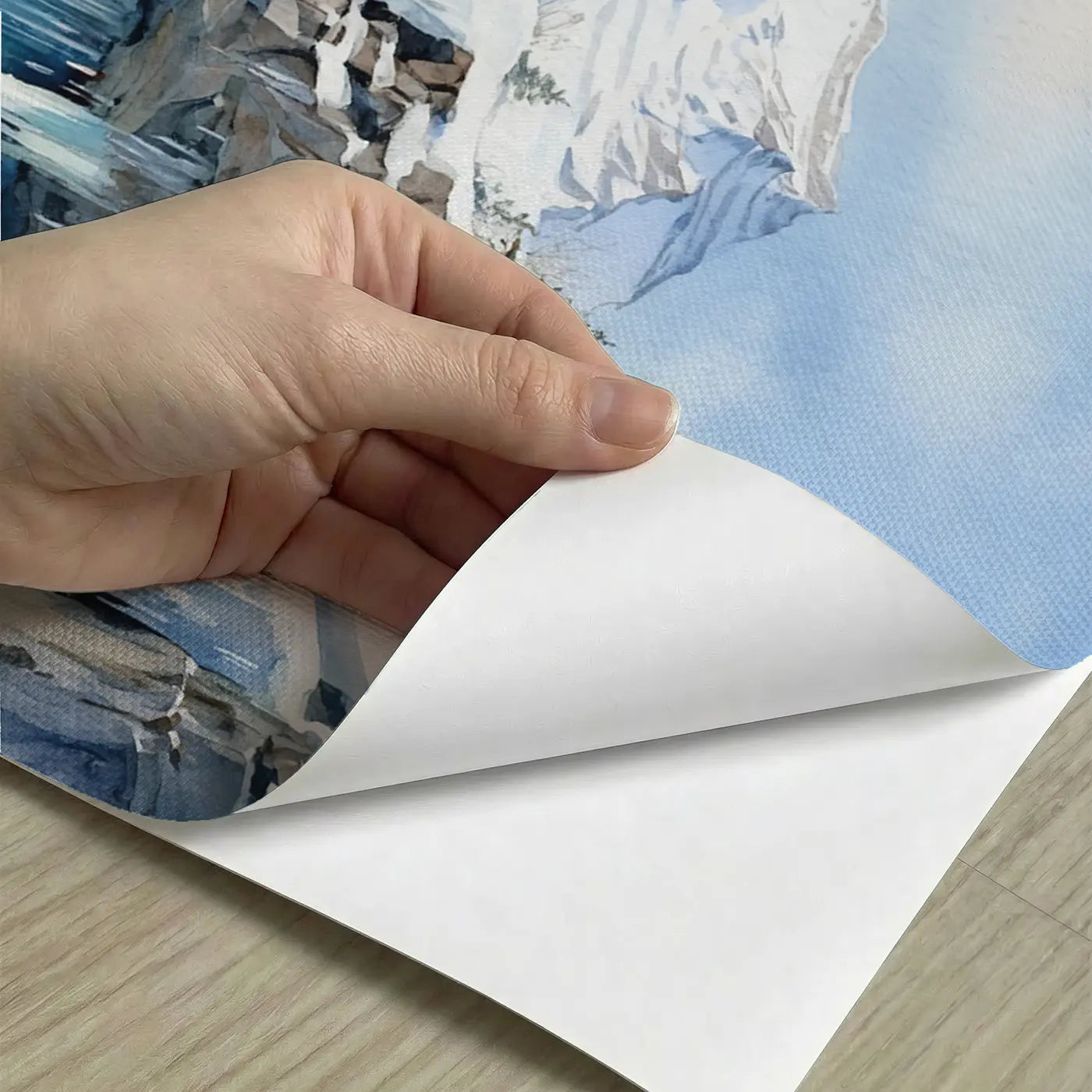 Peel-and-stick detail of Frozen Waterfall Ice Mountain Winter Wallpaper Mural by Whimsy Tots