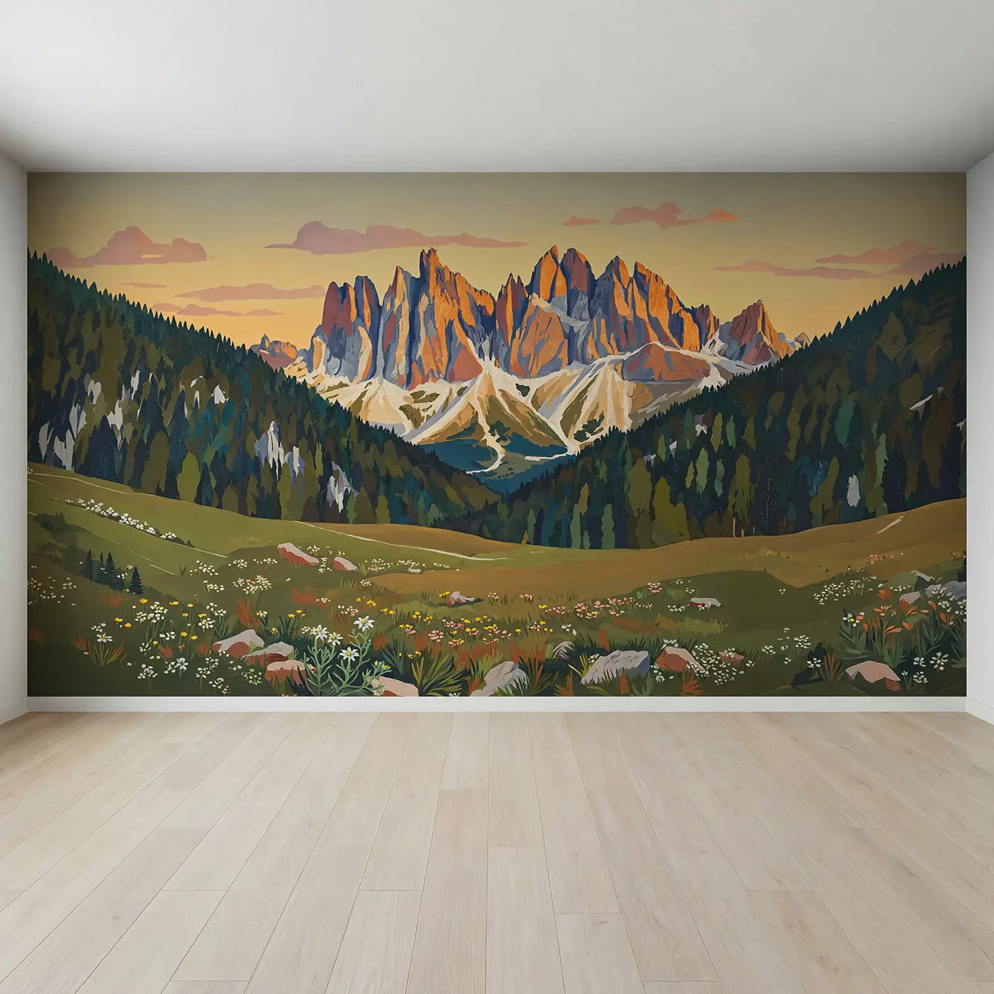 Full view of Jagged Alpine Peaks Wallpaper Mural by Whimsy Tots
