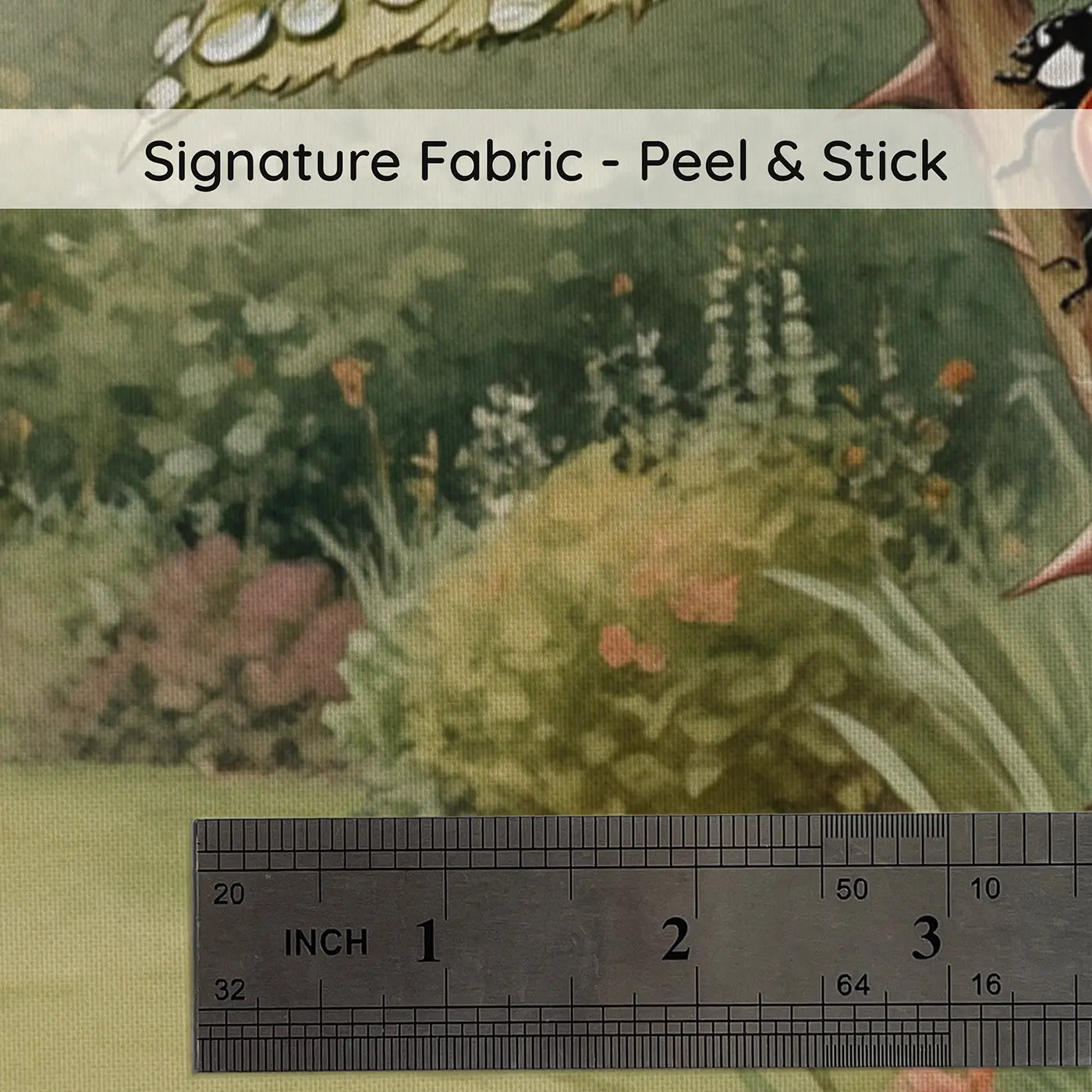 Fabric texture close-up of Rose Garden Ladybug Morning Wallpaper Mural by Whimsy Tots