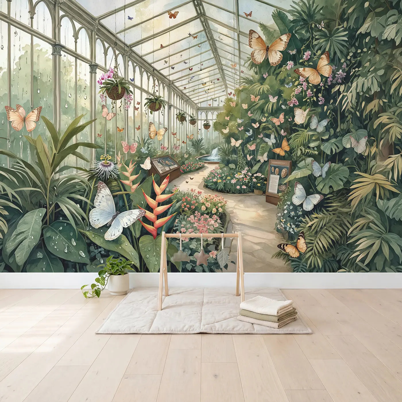 Victorian Butterfly Conservatory Wallpaper Mural in playroom setting by Whimsy Tots
