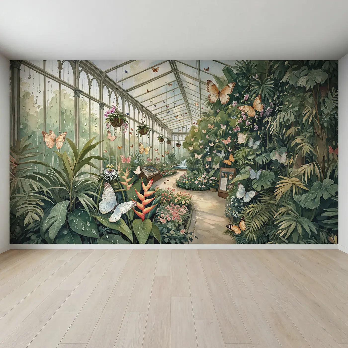 Full view of Victorian Butterfly Conservatory Wallpaper Mural by Whimsy Tots