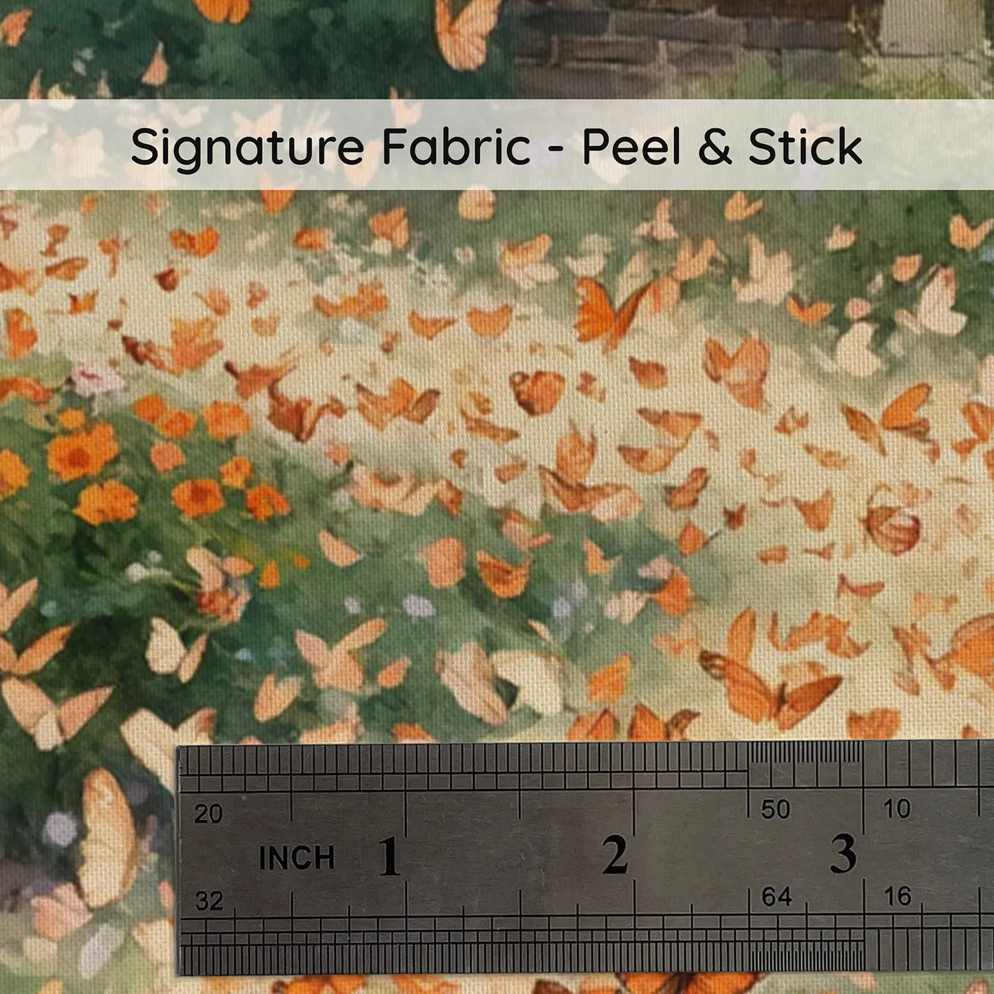 Fabric texture close-up of Butterfly Migration Garden Wallpaper Mural by Whimsy Tots