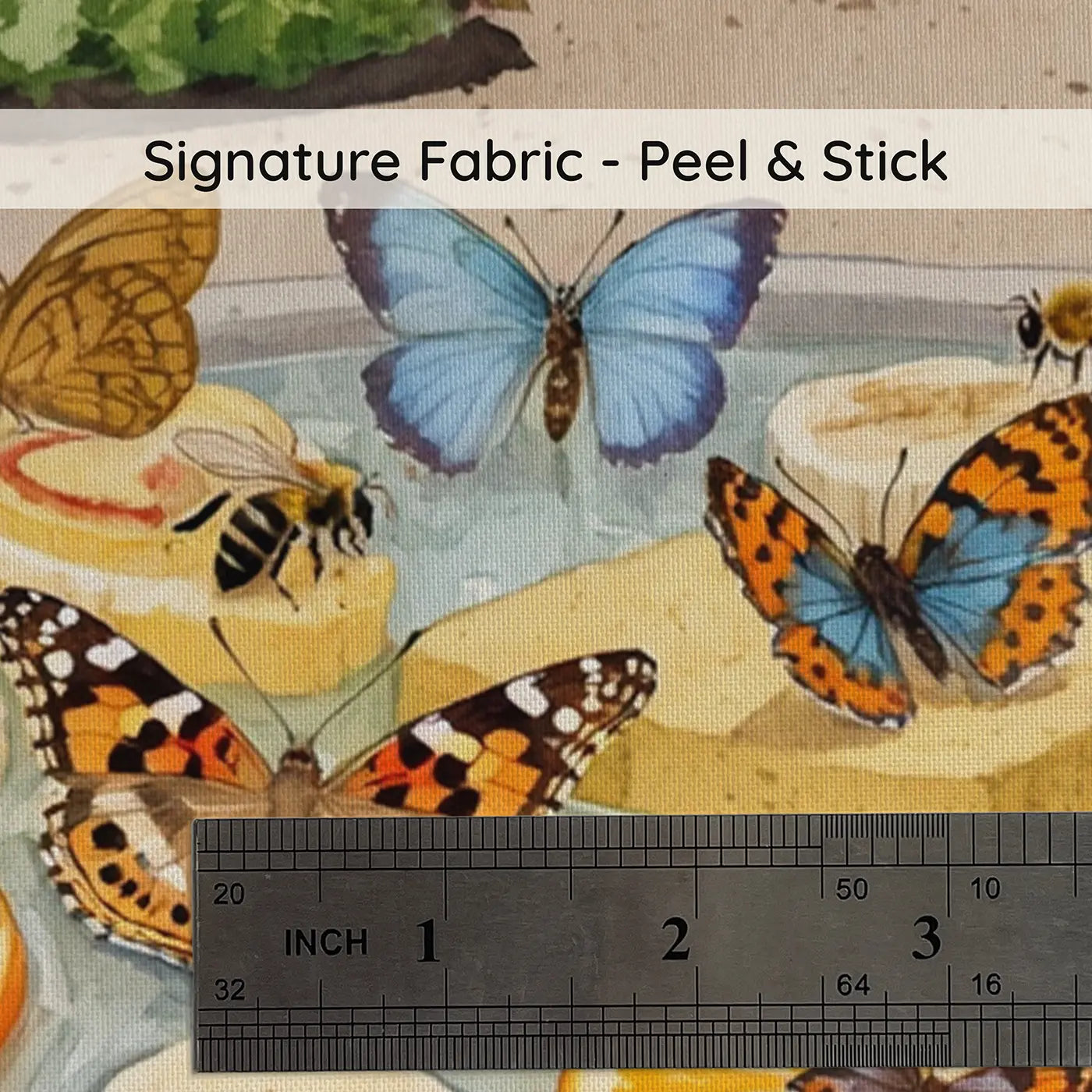 Fabric texture close-up of Butterfly Garden Feeding Station Wallpaper Mural by Whimsy Tots