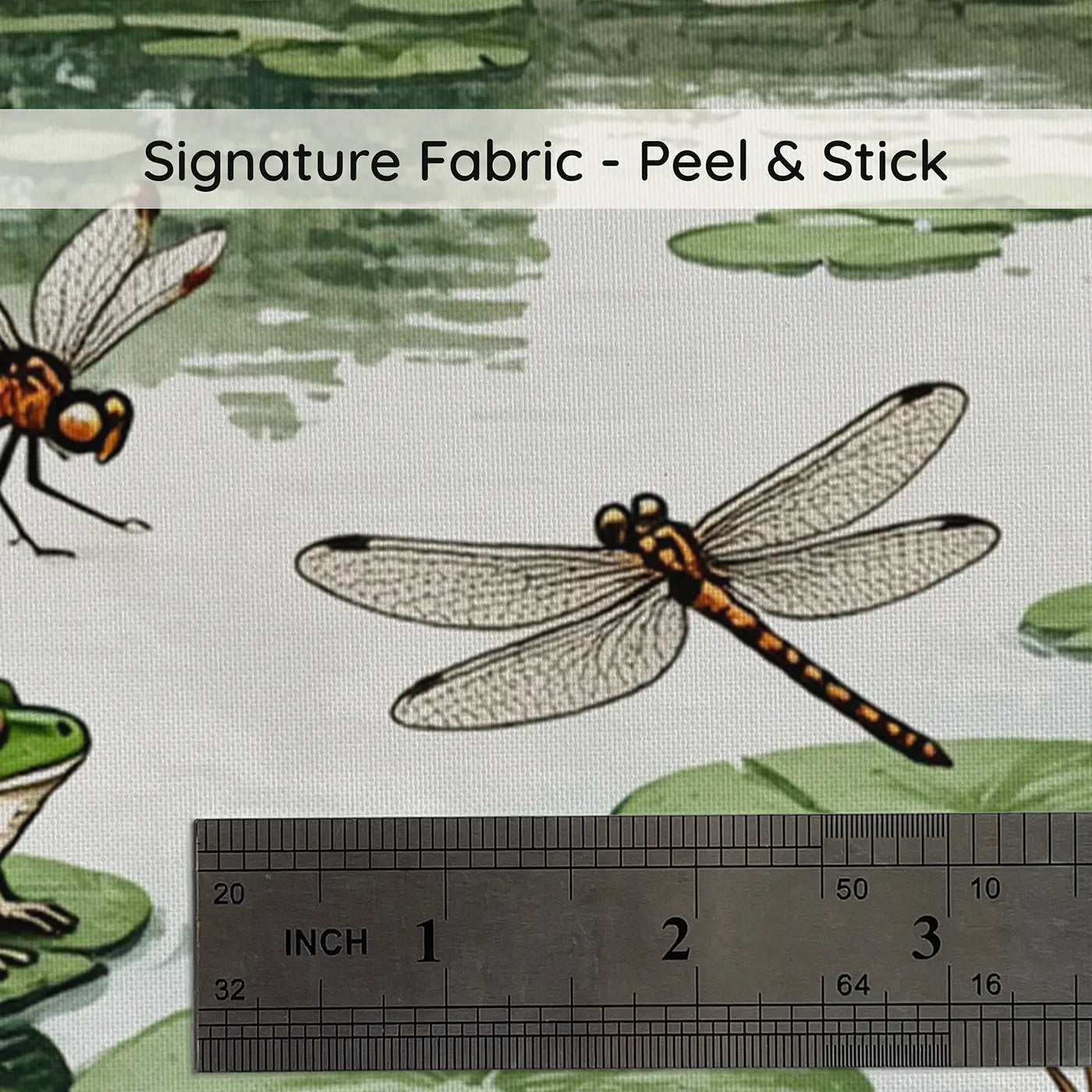 Fabric texture close-up of Dragonfly Pond Garden Wallpaper Mural by Whimsy Tots