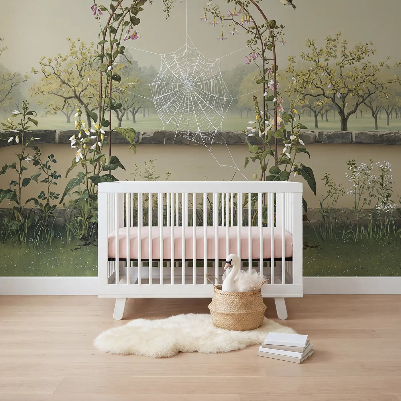 botanical elegance spider web morning garden wallpaper mural for girls room by Whimsy Tots
