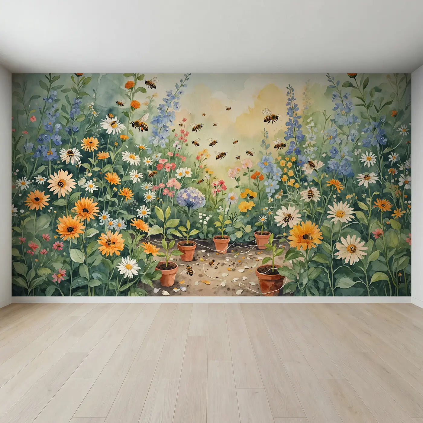 Full view of Bees Hive Entrance Surrounding Wallpaper Mural by Whimsy Tots