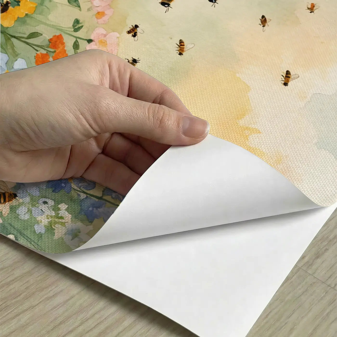 Peel-and-stick detail of Bees Hive Entrance Surrounding Wallpaper Mural by Whimsy Tots