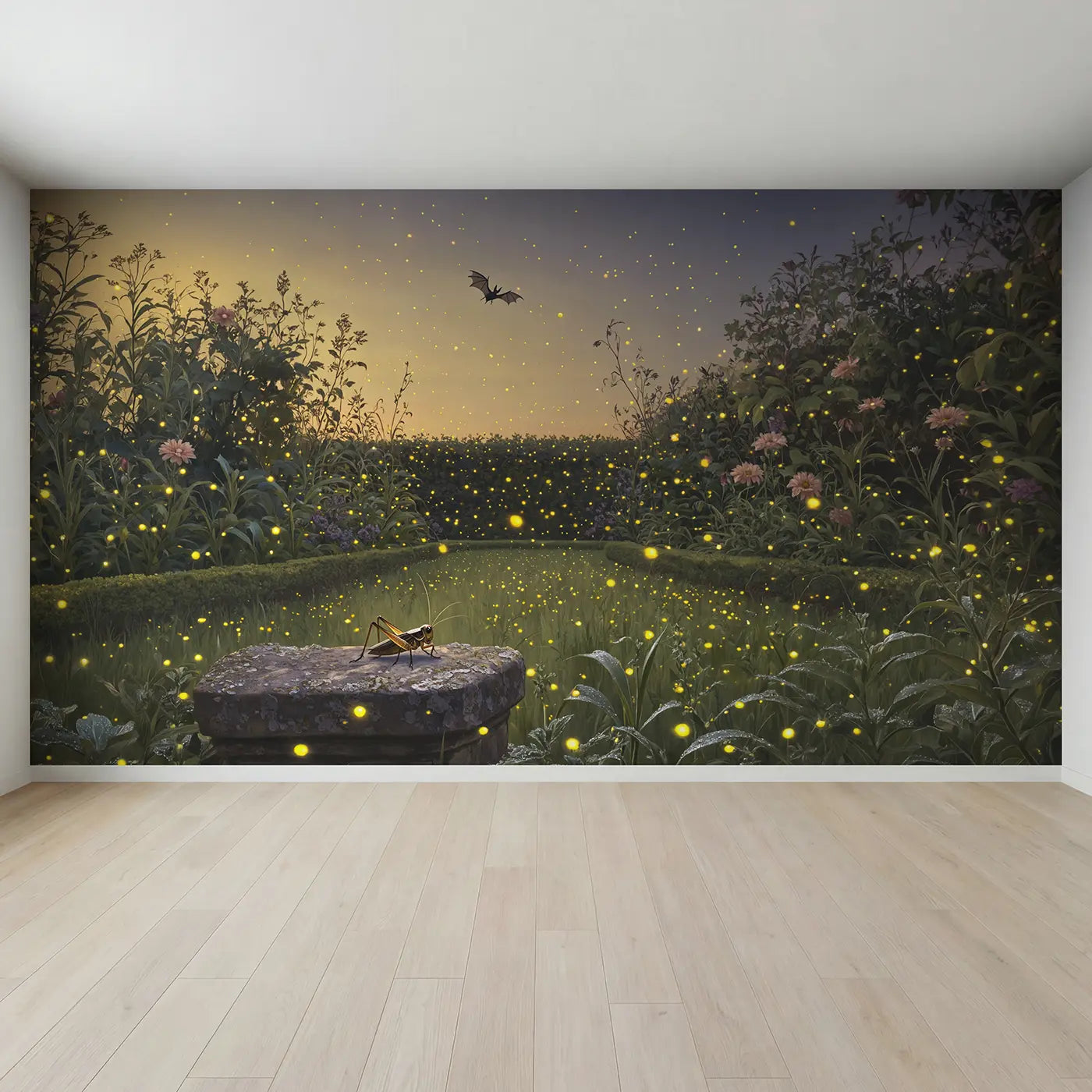 Full view of Firefly and Cricket Dusk Concert Wallpaper Mural by Whimsy Tots