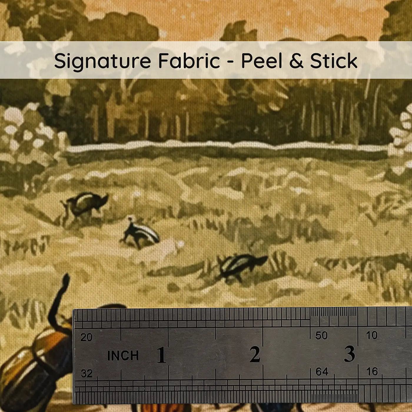 Fabric texture close-up of Beetle Parade Fallen Log Wallpaper Mural by Whimsy Tots