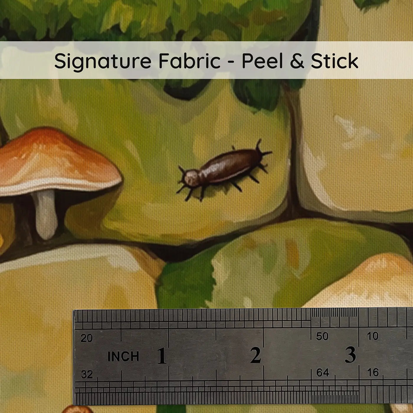 Fabric texture close-up of Snail and Mushroom Garden Wall Wallpaper Mural by Whimsy Tots