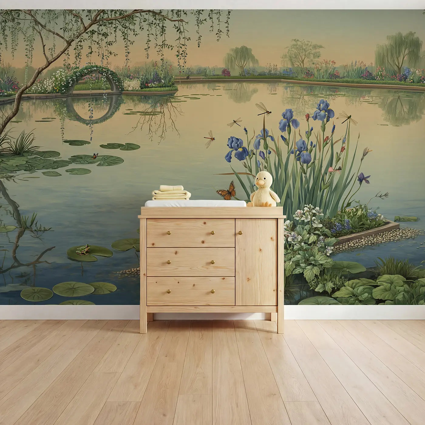 Botanical elegance butterfly garden wallpaper mural for kids room by Whimsy Tots