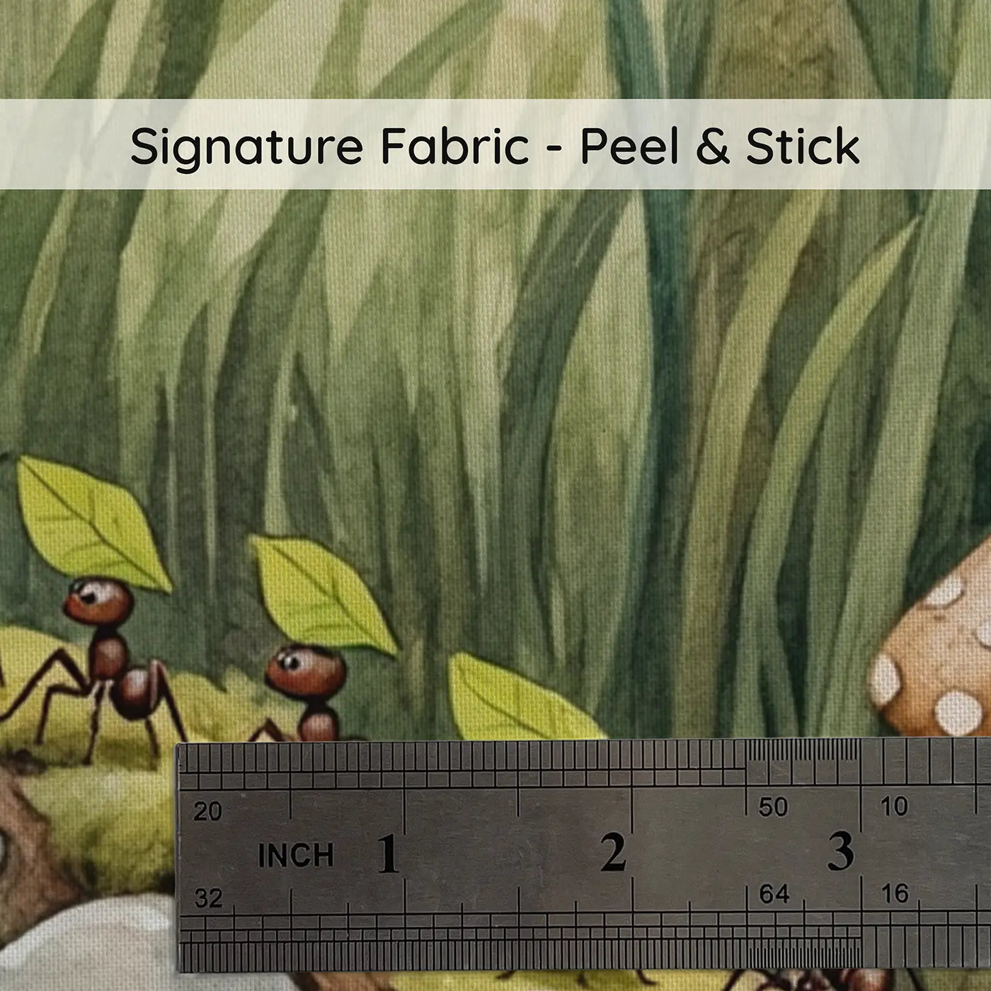 Fabric texture close-up of Ant Trail Mushroom Forest Wallpaper Mural by Whimsy Tots