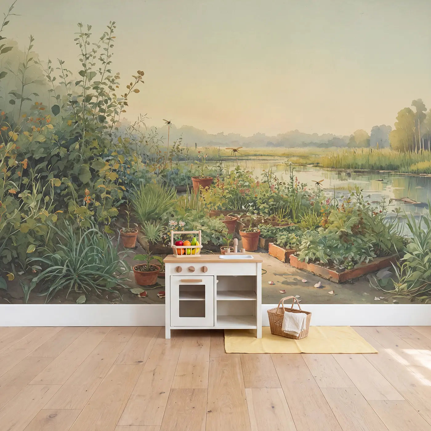 Bog Garden Unique Insect Wallpaper Mural in playroom setting by Whimsy Tots