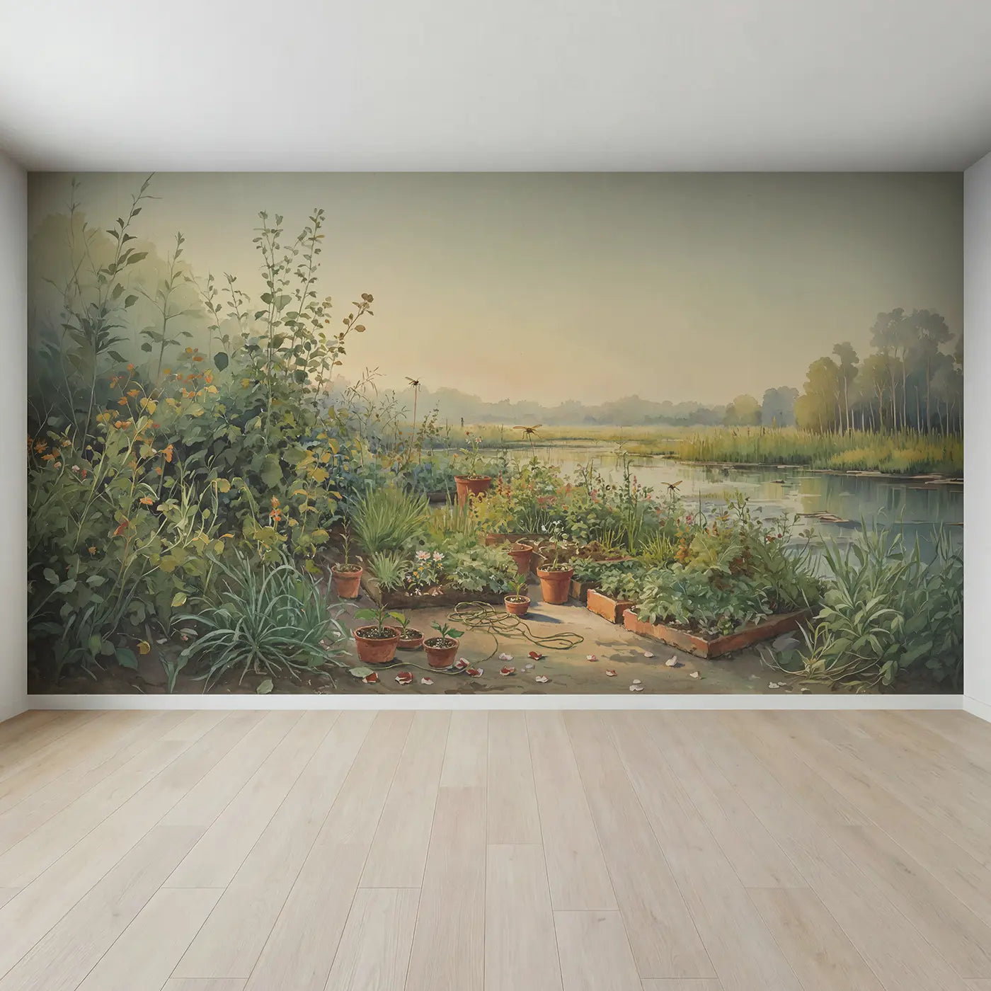 Full view of Bog Garden Unique Insect Wallpaper Mural by Whimsy Tots