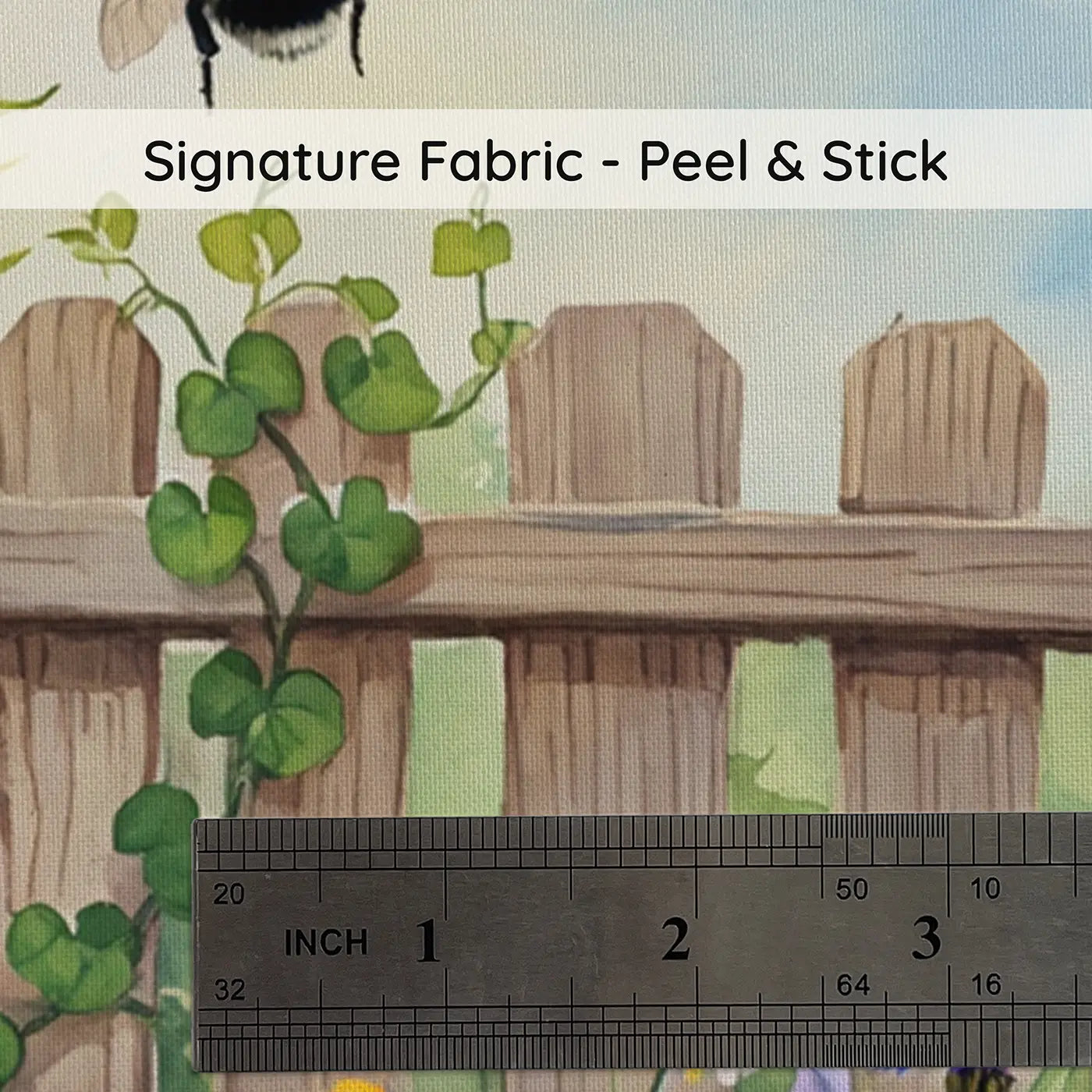Fabric texture close-up of Ladybug Sunflower Garden Wallpaper Mural by Whimsy Tots