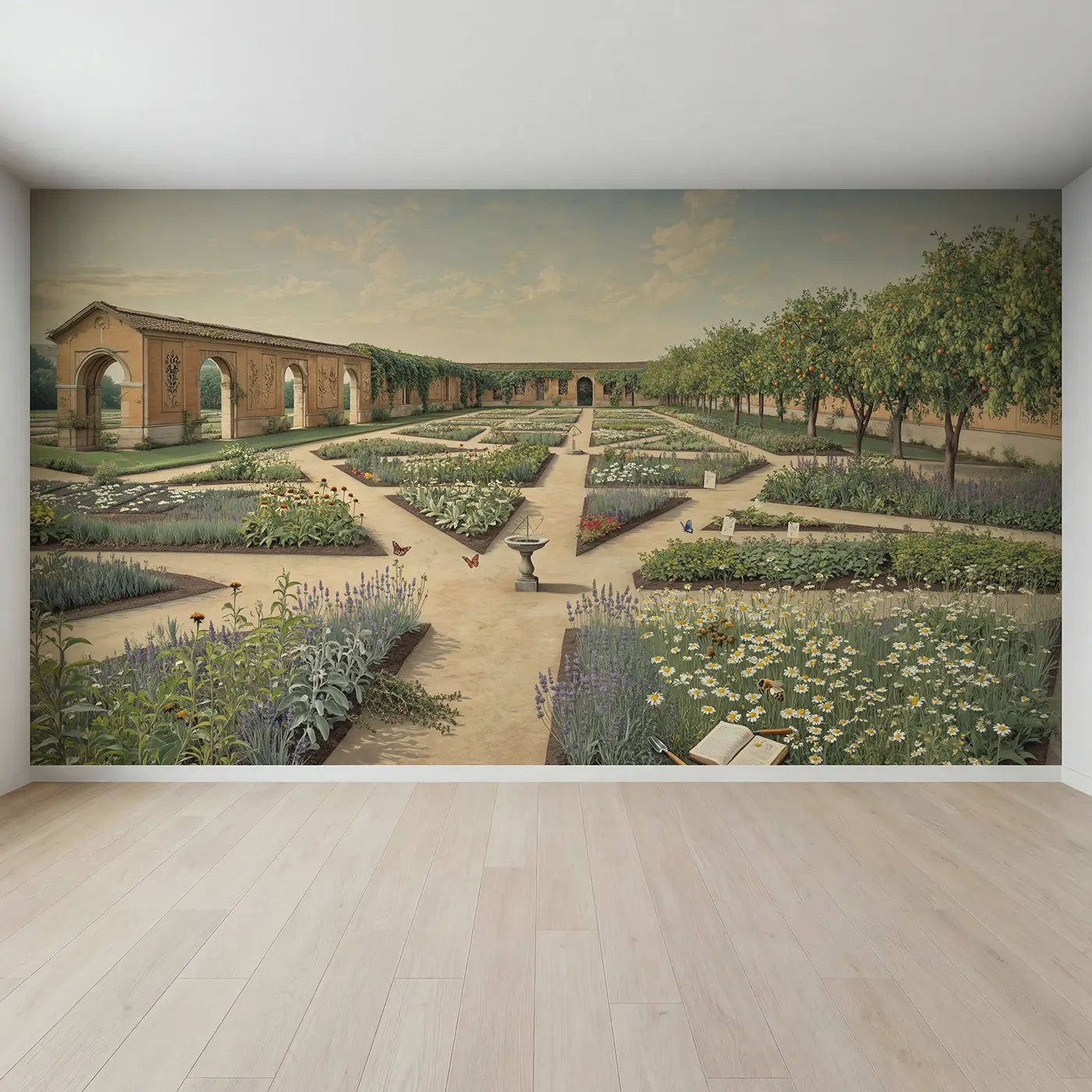 Full view of Monastery Herb Garden Wallpaper Mural by Whimsy Tots