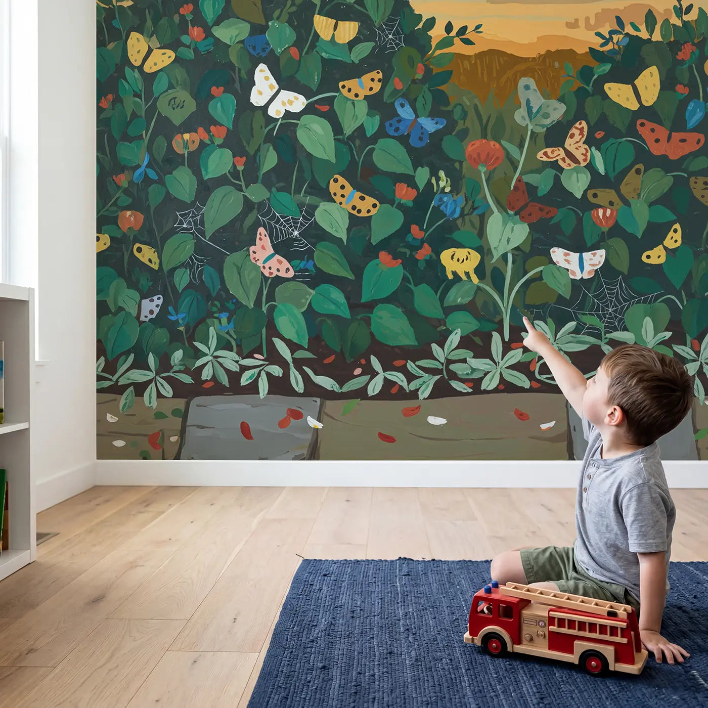 Child in nursery with Multiple Butterfly Species Butterfly Wallpaper Mural by Whimsy Tots