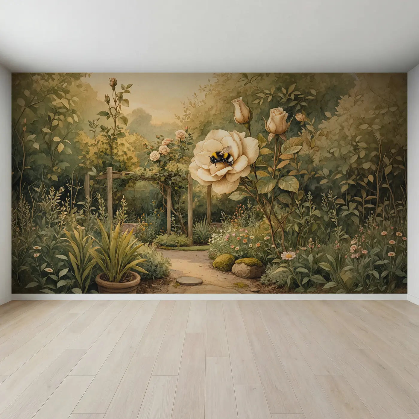 Full view of Bumblebee Sleeping Flower Head Wallpaper Mural by Whimsy Tots