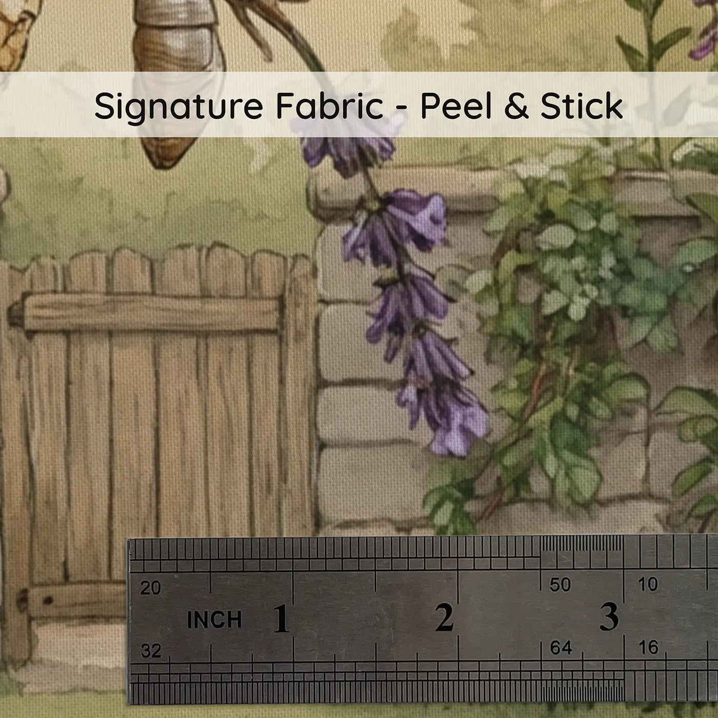 Fabric texture close-up of Butterfly Chrysalis Emergence Garden Wallpaper Mural by Whimsy Tots
