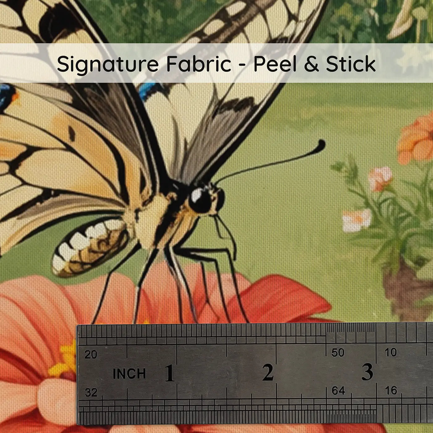 Fabric texture close-up of Swallowtail on Zinnia Wallpaper Mural by Whimsy Tots