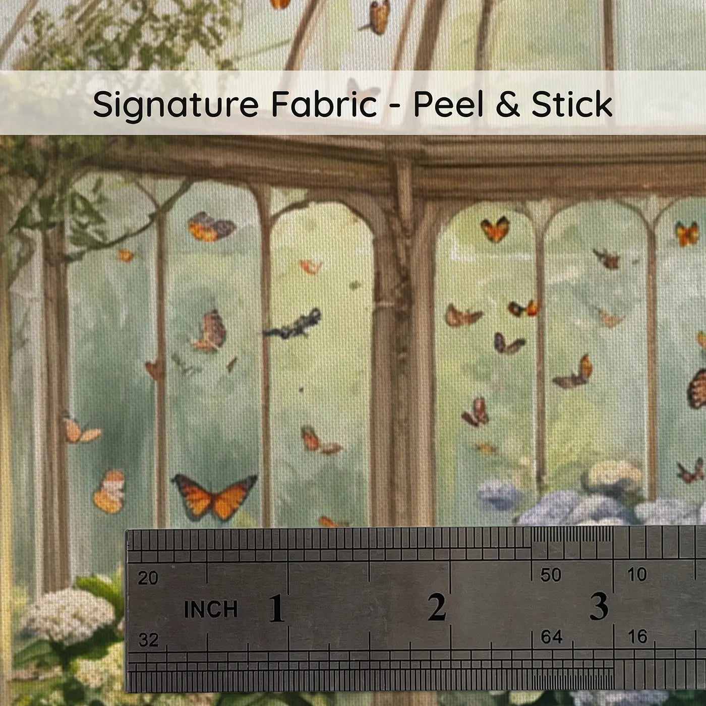 Fabric texture close-up of Abandoned Greenhouse Garden Wallpaper Mural by Whimsy Tots