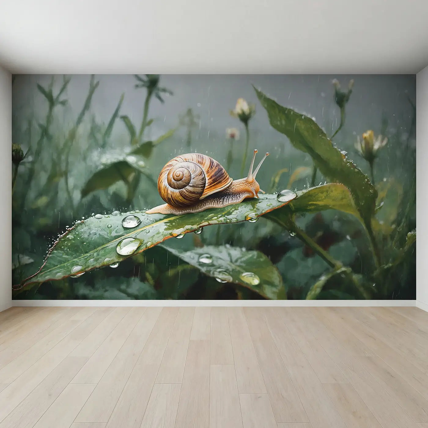 Full view of Garden Snail Rain Trail Wallpaper Mural by Whimsy Tots