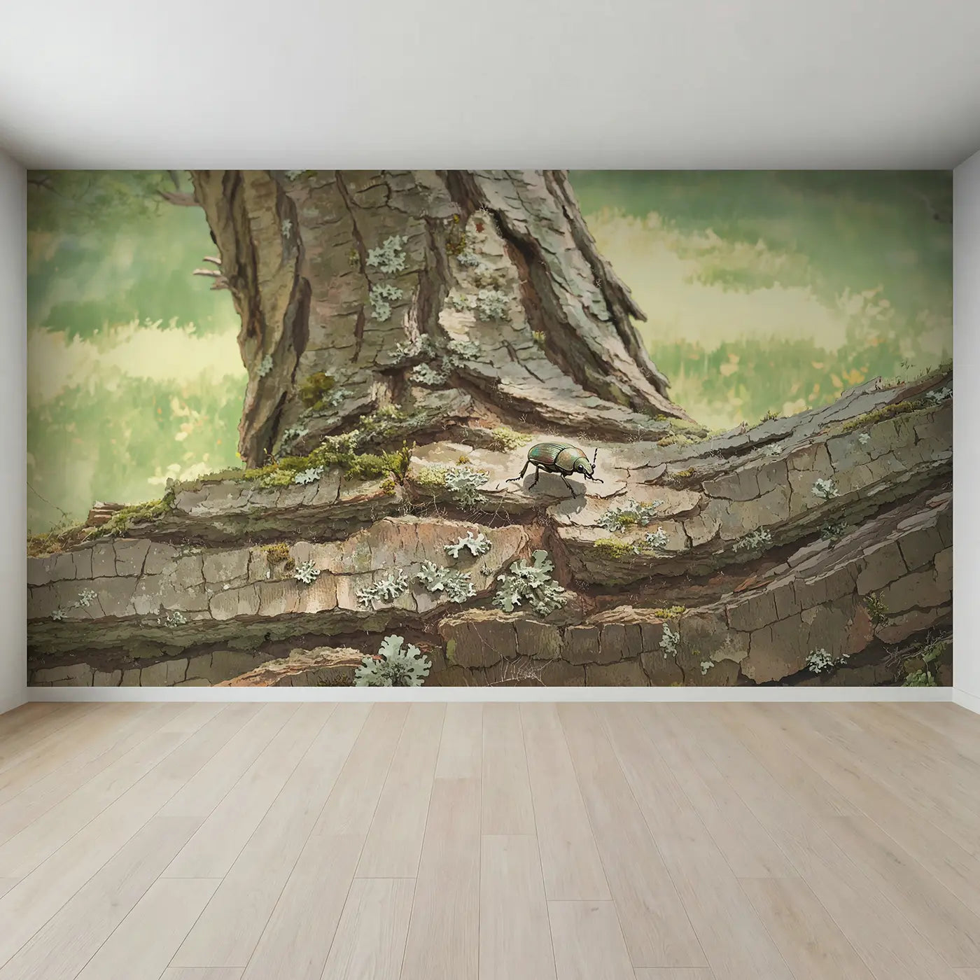 Full view of Garden Beetle on Bark Wallpaper Mural by Whimsy Tots