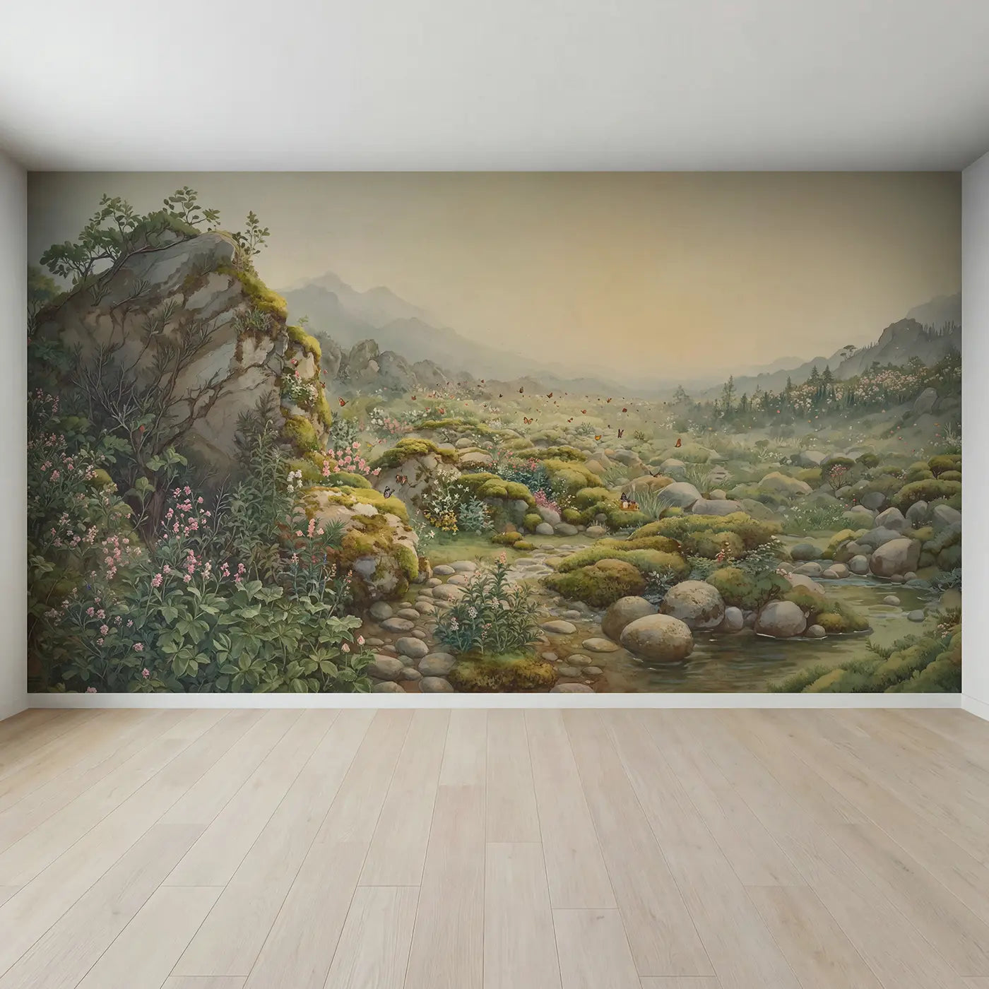 Full view of Alpine Rock Garden Mountain Wallpaper Mural by Whimsy Tots
