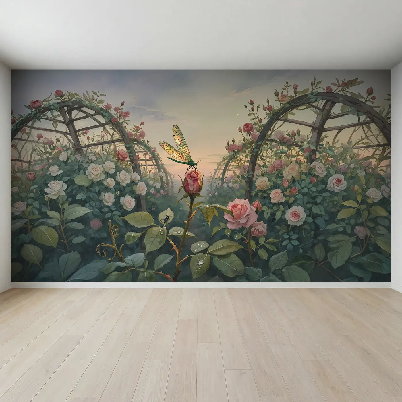 Full view of Lacewing on Rose Bud Wallpaper Mural by Whimsy Tots