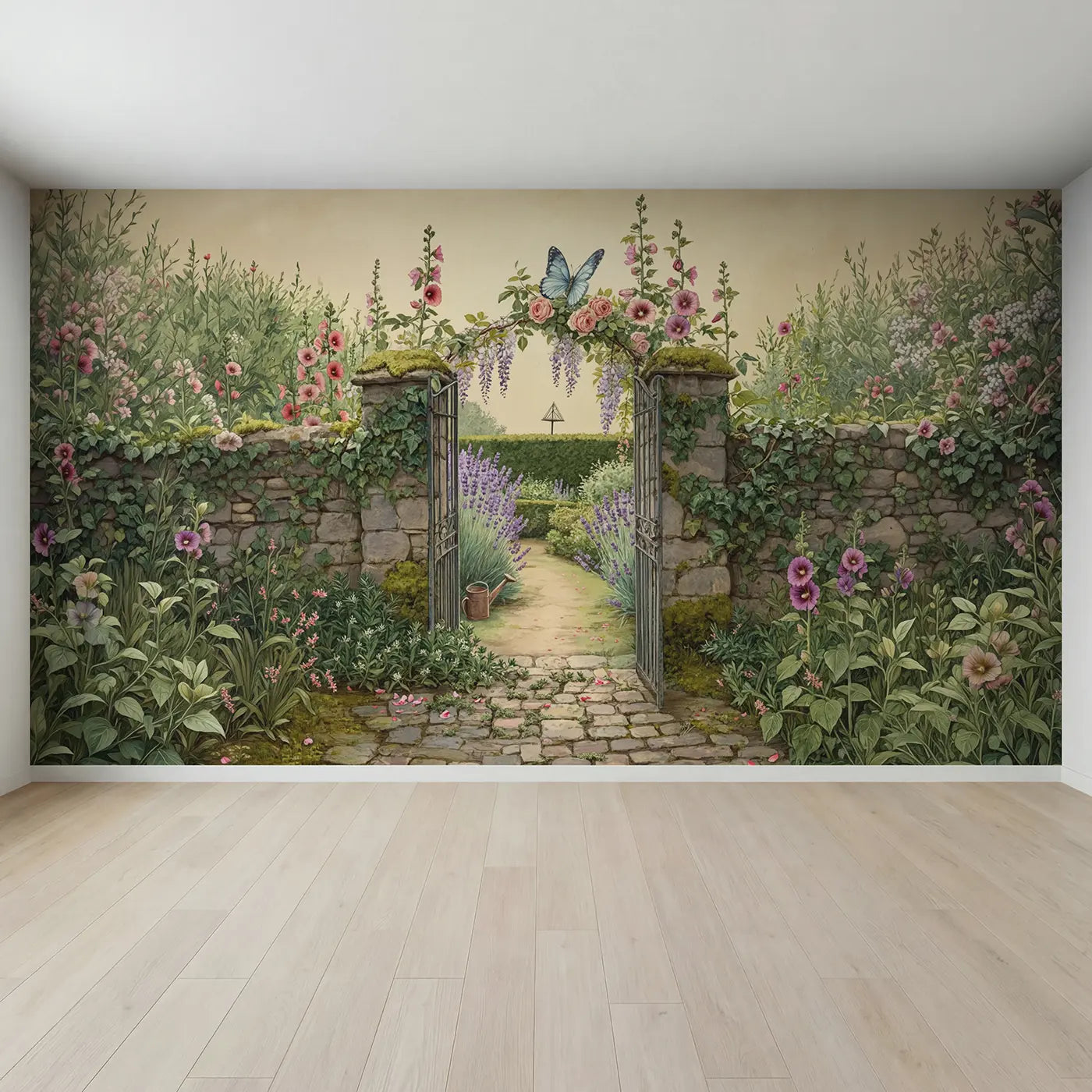 Full view of Secret Garden Butterfly Wallpaper Mural by Whimsy Tots