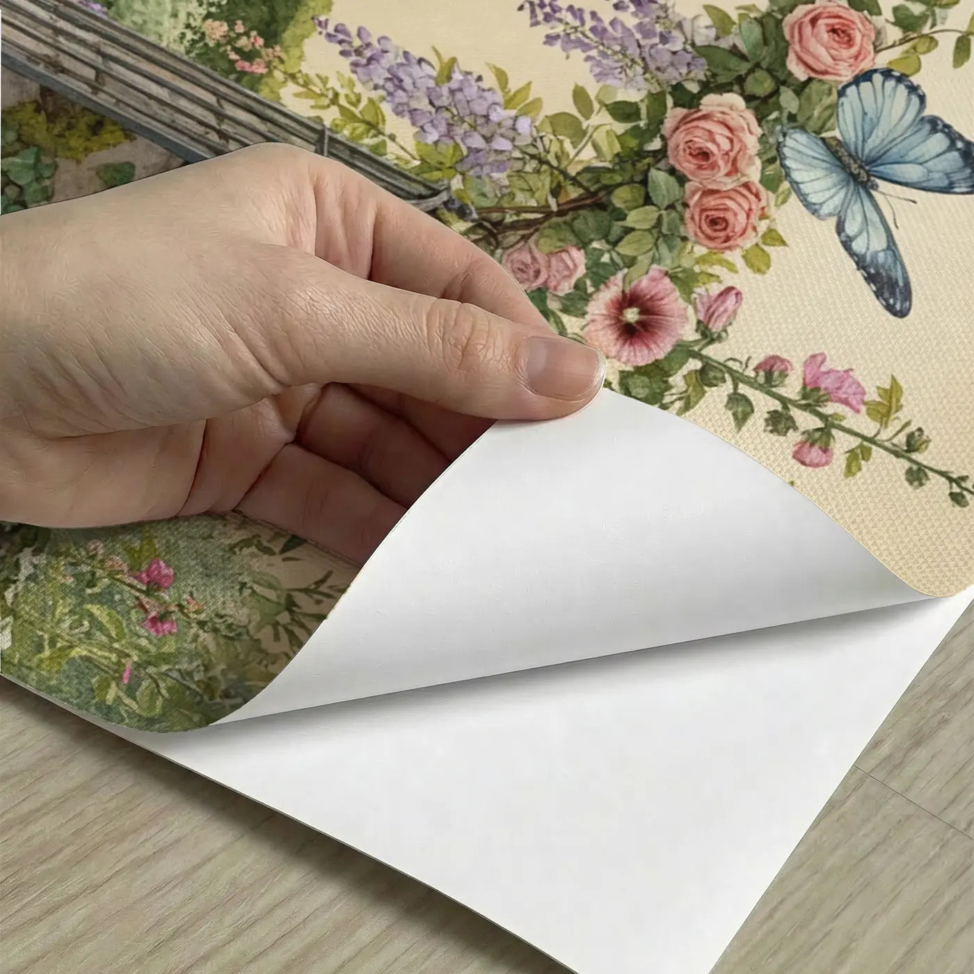 Peel-and-stick detail of Secret Garden Butterfly Wallpaper Mural by Whimsy Tots