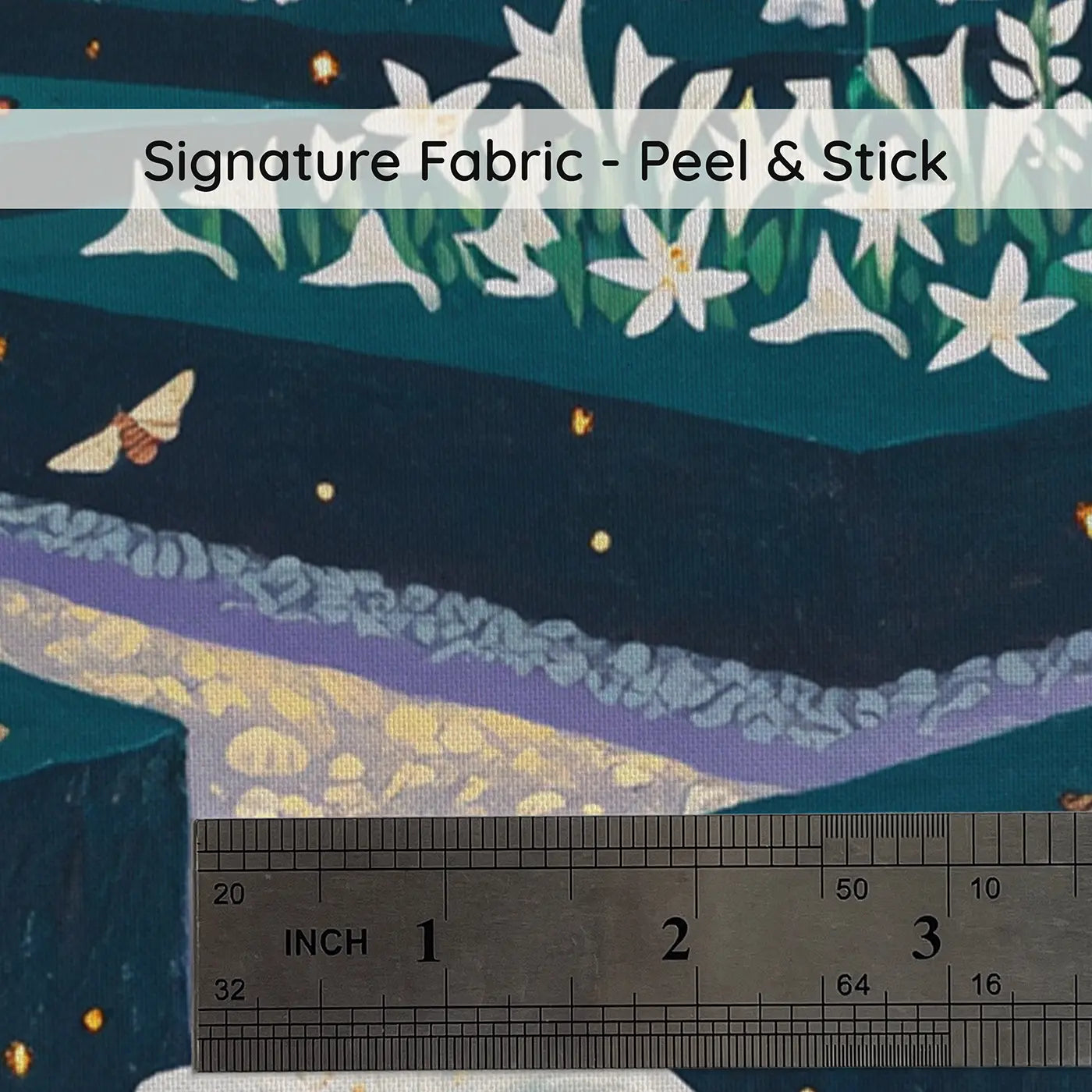 Fabric texture close-up of Moonlight Moth Garden Night Wallpaper Mural by Whimsy Tots