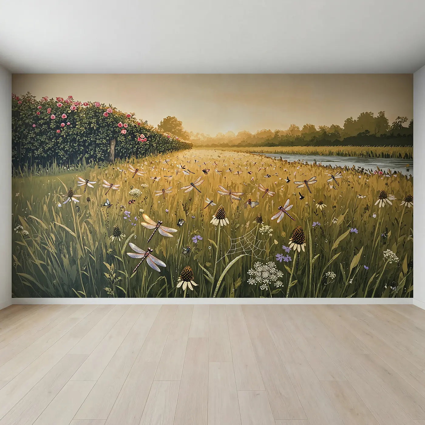 Full view of Dragonfly Meadow Dance Wallpaper Mural by Whimsy Tots