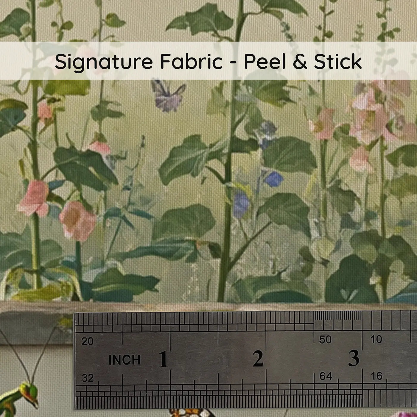 Fabric texture close-up of Mantis and Butterfly Garden Wallpaper Mural by Whimsy Tots