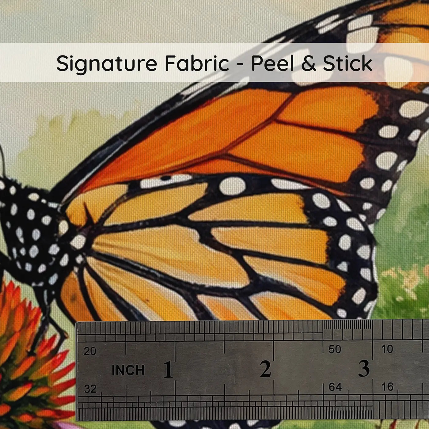 Fabric texture close-up of Monarch Butterfly Coneflower Garden Wallpaper Mural by Whimsy Tots