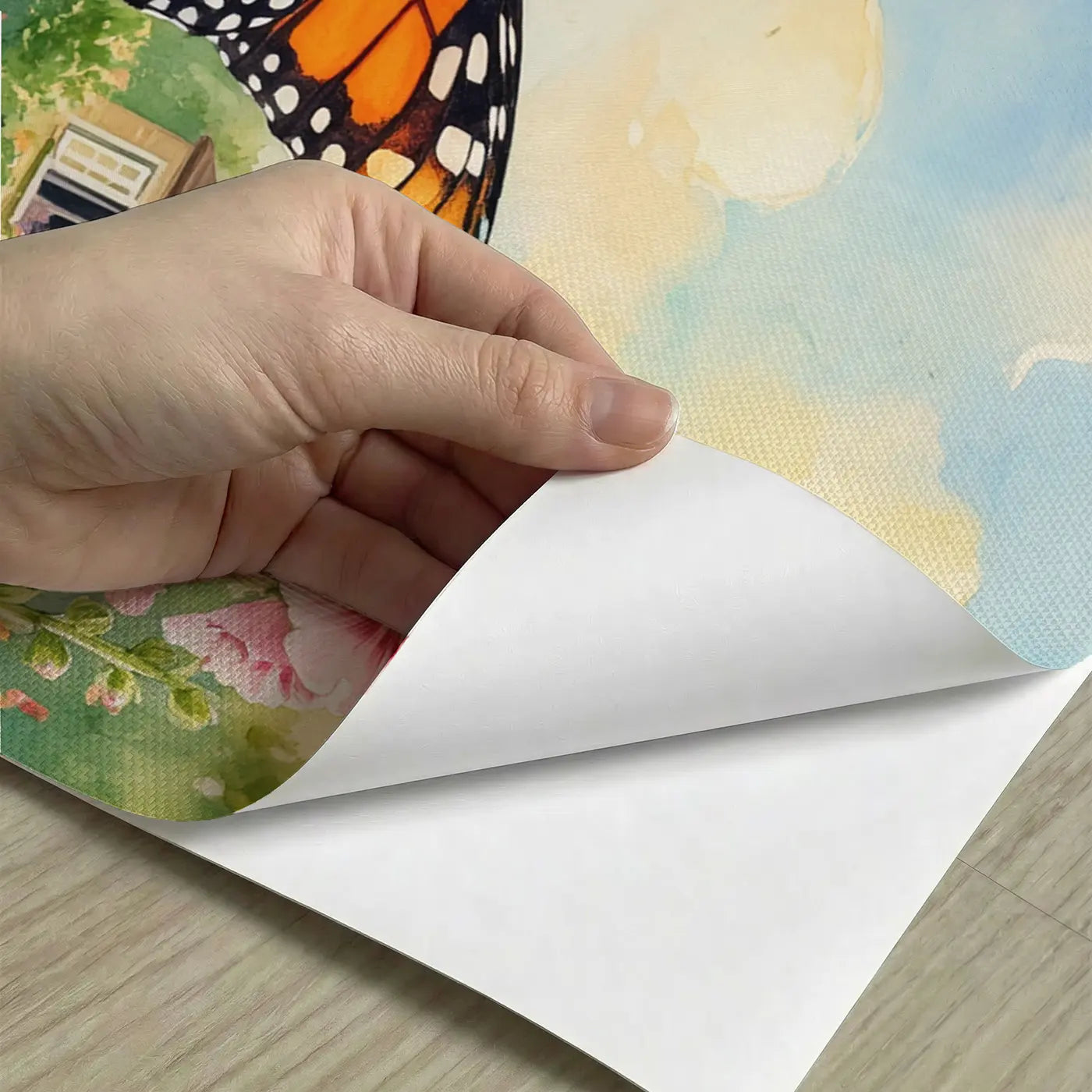 Peel-and-stick detail of Monarch Butterfly Coneflower Garden Wallpaper Mural by Whimsy Tots