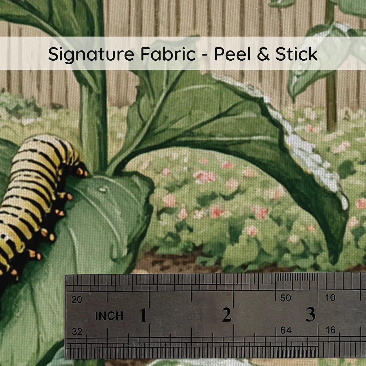 Fabric texture close-up of Caterpillar on Milkweed Leaf Wallpaper Mural by Whimsy Tots
