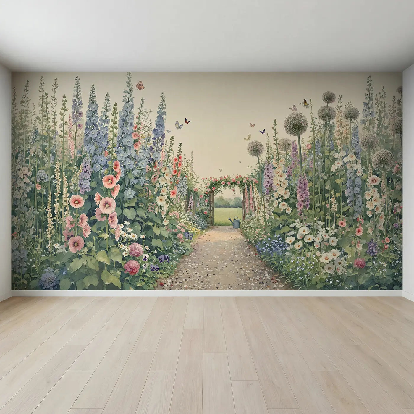 Full view of Summer Garden Path Wallpaper Mural by Whimsy Tots
