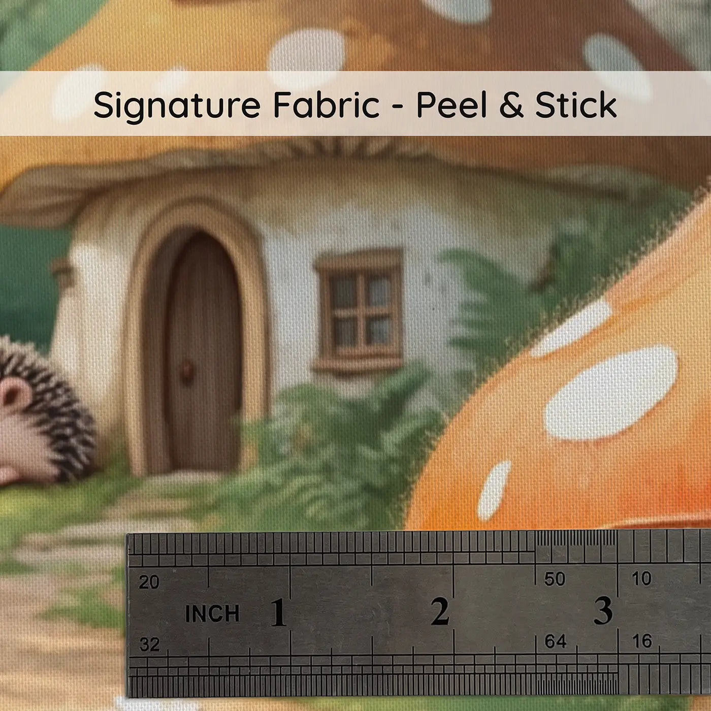 Fabric texture close-up of Mushroom Mailbox Robin Wallpaper Mural by Whimsy Tots