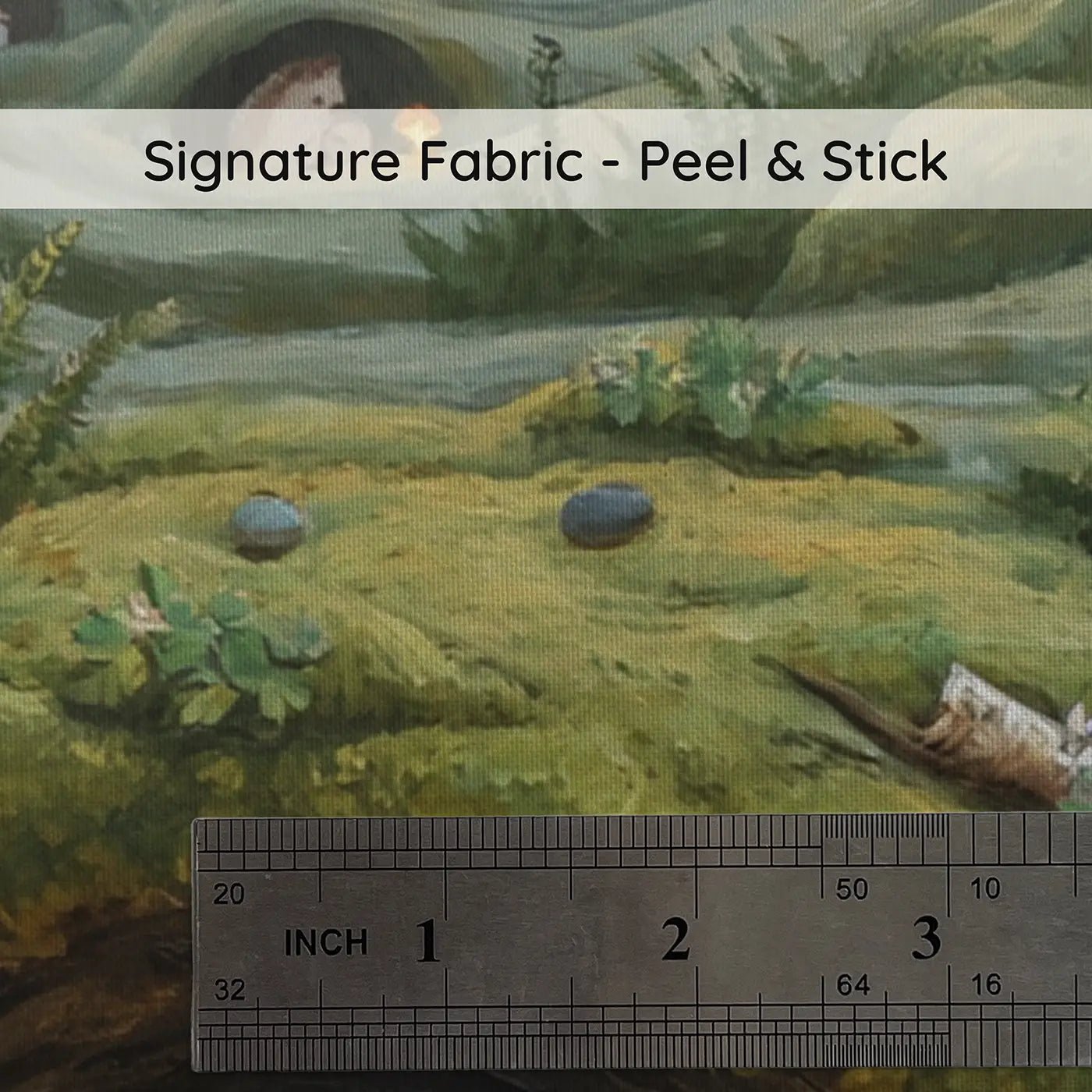 Fabric texture close-up of Hedgehog Family Bedtime Mosslined Wallpaper Mural by Whimsy Tots