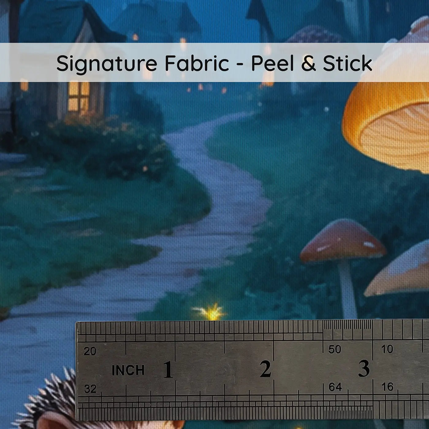 Fabric texture close-up of Hedgehog Night Patrol Wallpaper Mural by Whimsy Tots