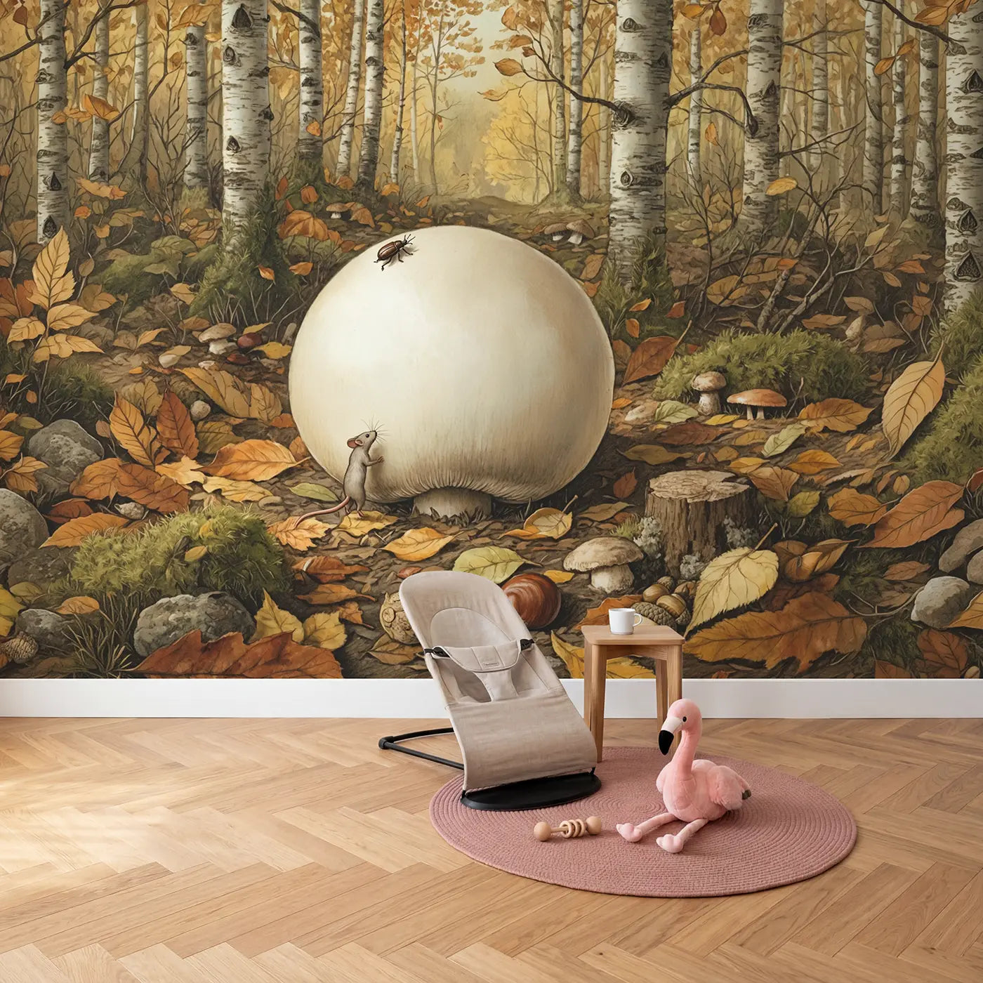 Giant Puffball Autumn Clearing Wallpaper Mural in playroom setting by Whimsy Tots