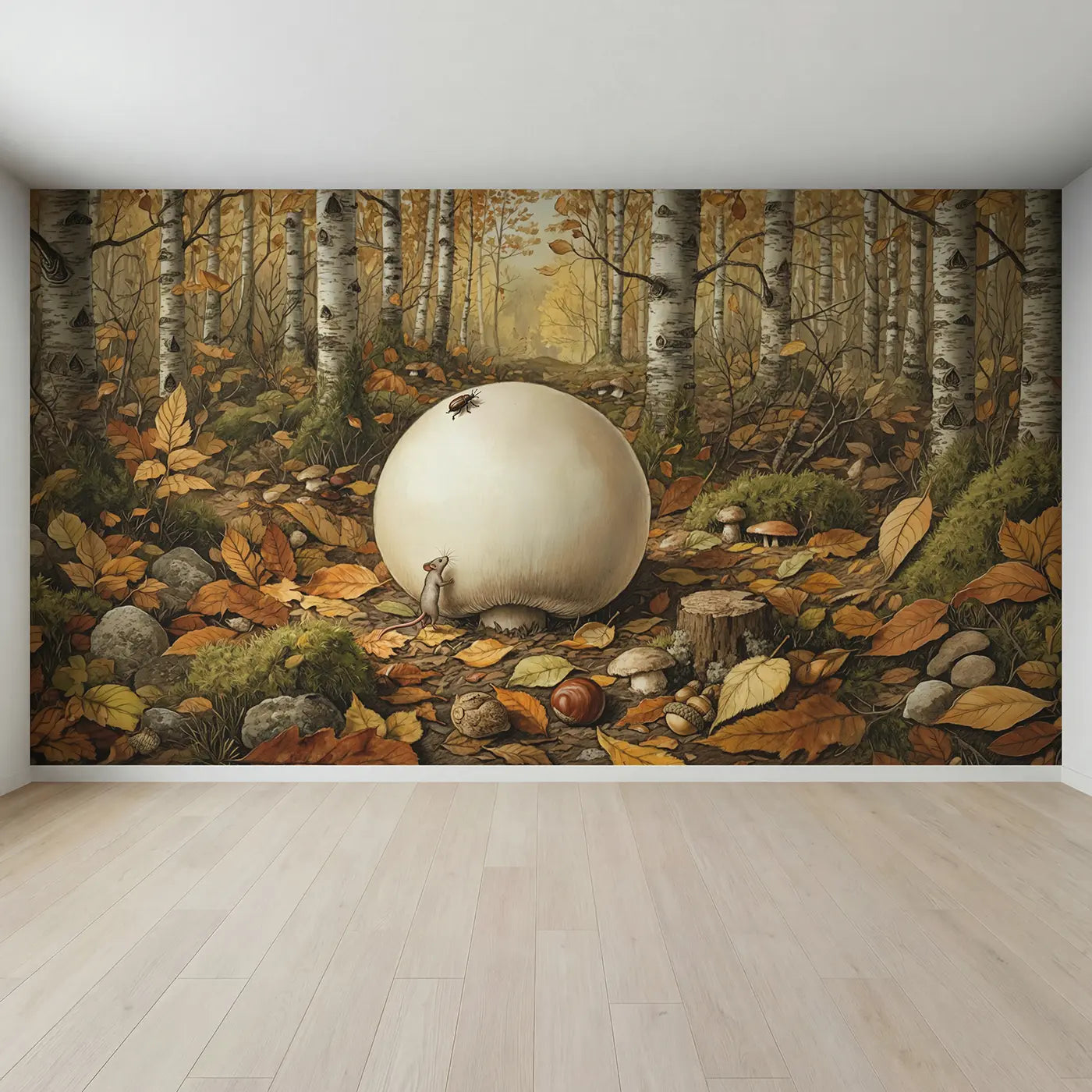Full view of Giant Puffball Autumn Clearing Wallpaper Mural by Whimsy Tots