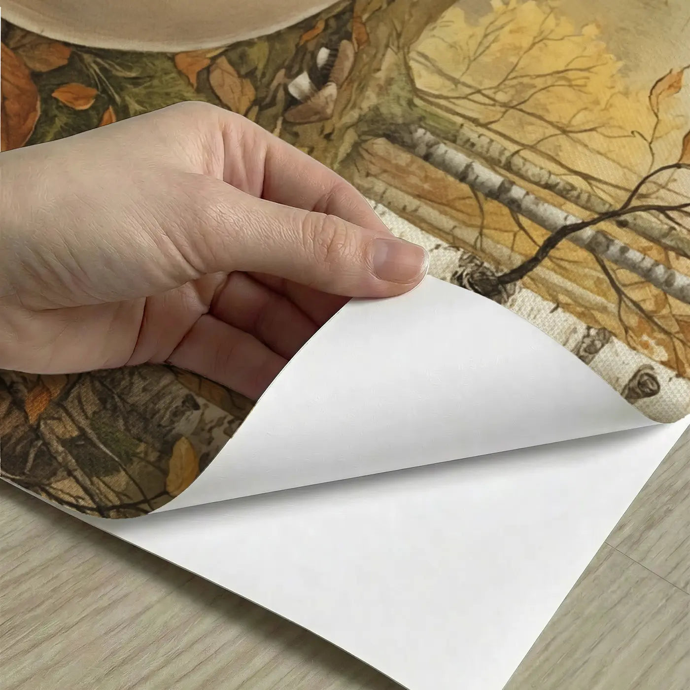 Peel-and-stick detail of Giant Puffball Autumn Clearing Wallpaper Mural by Whimsy Tots