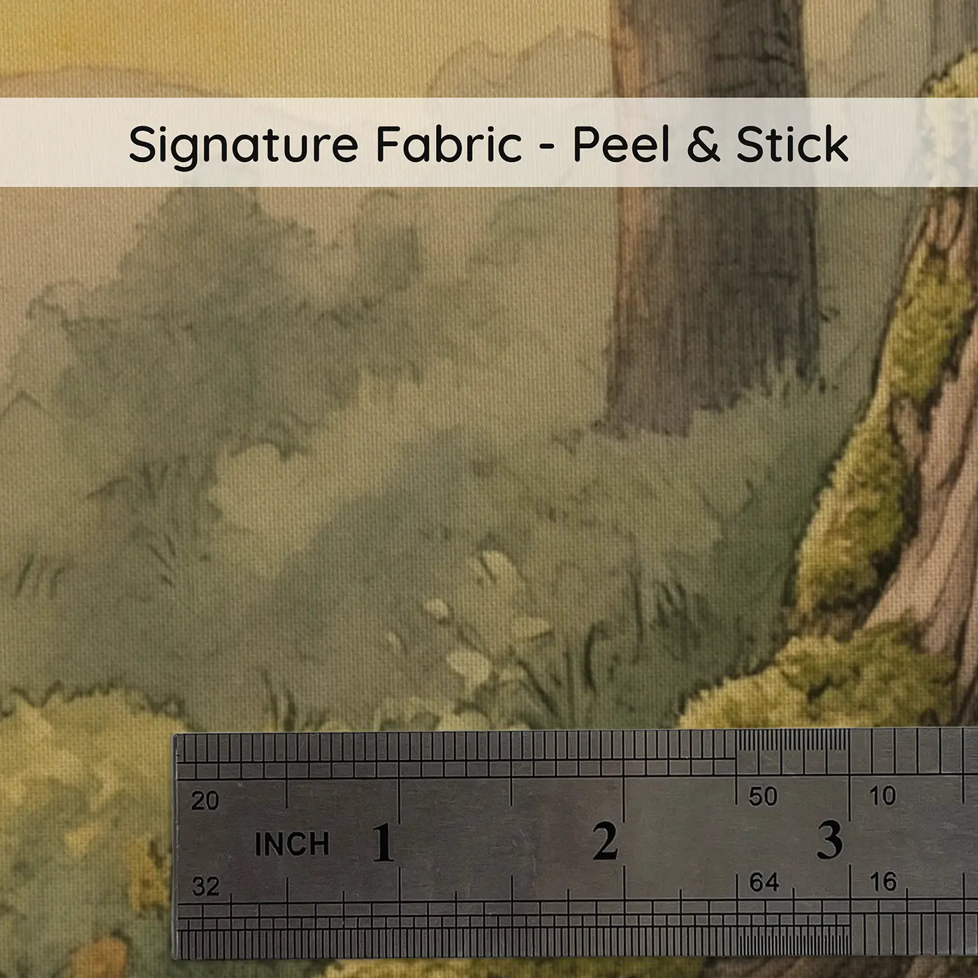 Fabric texture close-up of Mossy Tree Stump Fairy Wallpaper Mural by Whimsy Tots