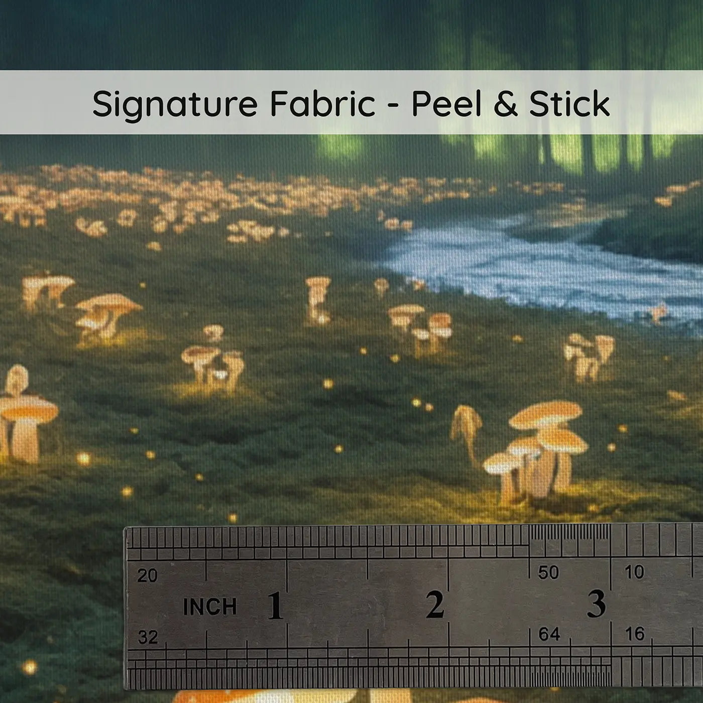 Fabric texture close-up of Glowing Mushroom Night Grove Wallpaper Mural by Whimsy Tots