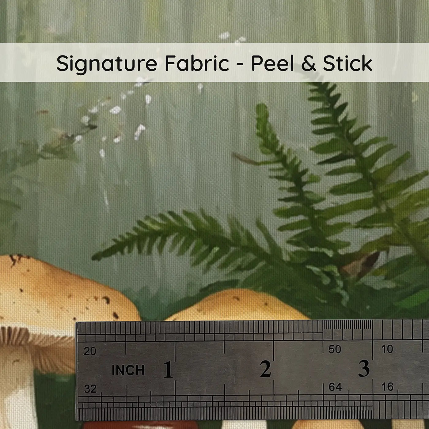 Fabric texture close-up of Mossy Log Mushroom Cluster Wallpaper Mural by Whimsy Tots