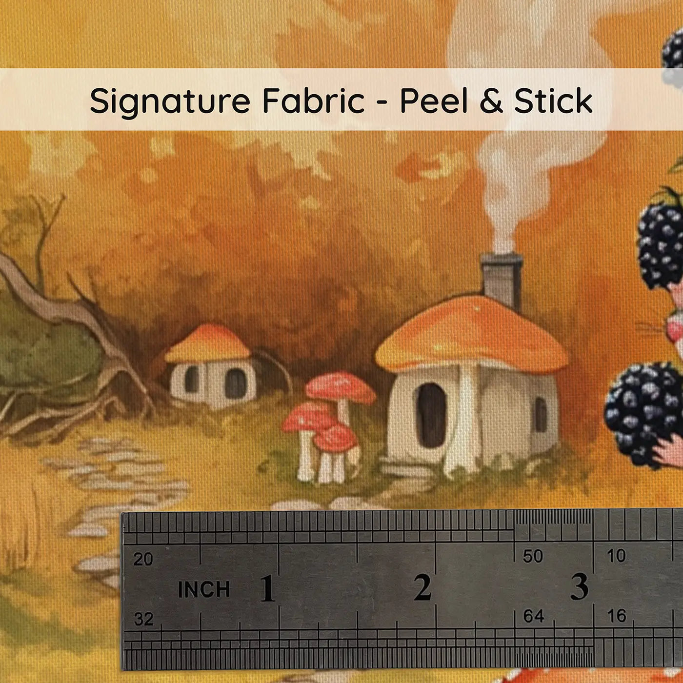 Fabric texture close-up of Autumn Berry Harvest Mice Wallpaper Mural by Whimsy Tots