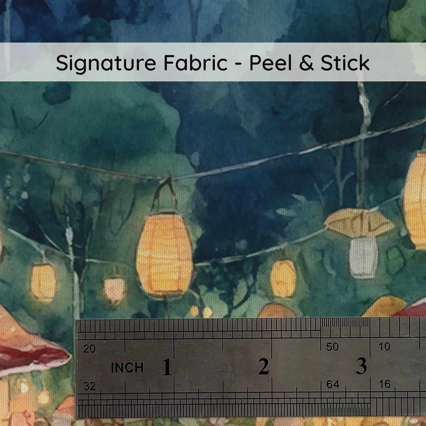 Fabric texture close-up of Fairy Mushroom Market Twilight Wallpaper Mural by Whimsy Tots