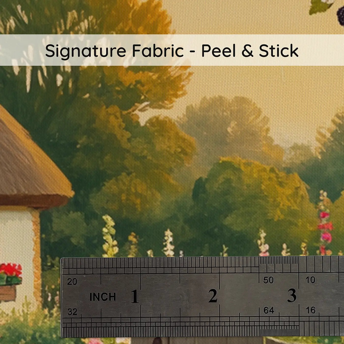 Fabric texture close-up of Berry Gate Cottage Garden Wallpaper Mural by Whimsy Tots